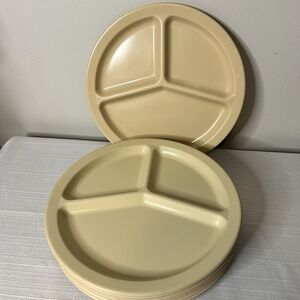 Texas Ware Beige Divided Plates 10" Round Picnic Melamine Vintage‎ SET OF 8